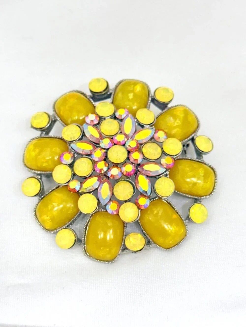 Vintage Confetti Butterscotch Lucite w/AB Rhinestones Signed CARA